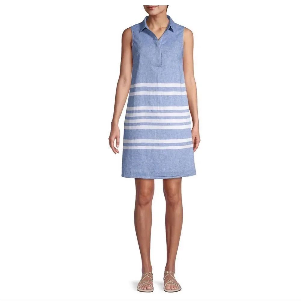 ✨HP✨Jaylene Stripe Sleeveless Linen Shift Dress✨